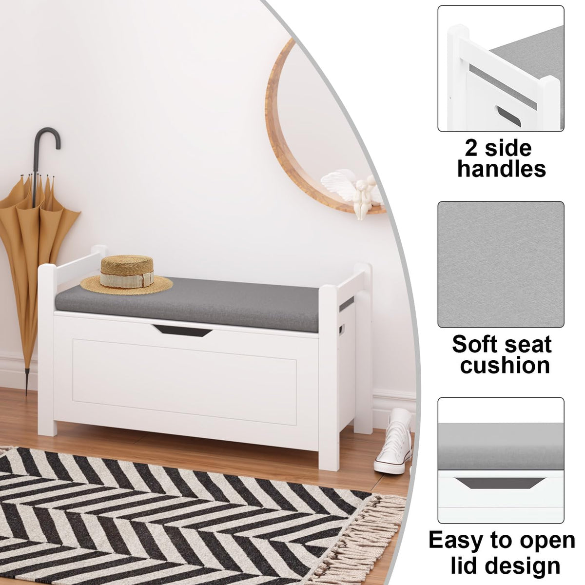 White Cushioned Storage Bench