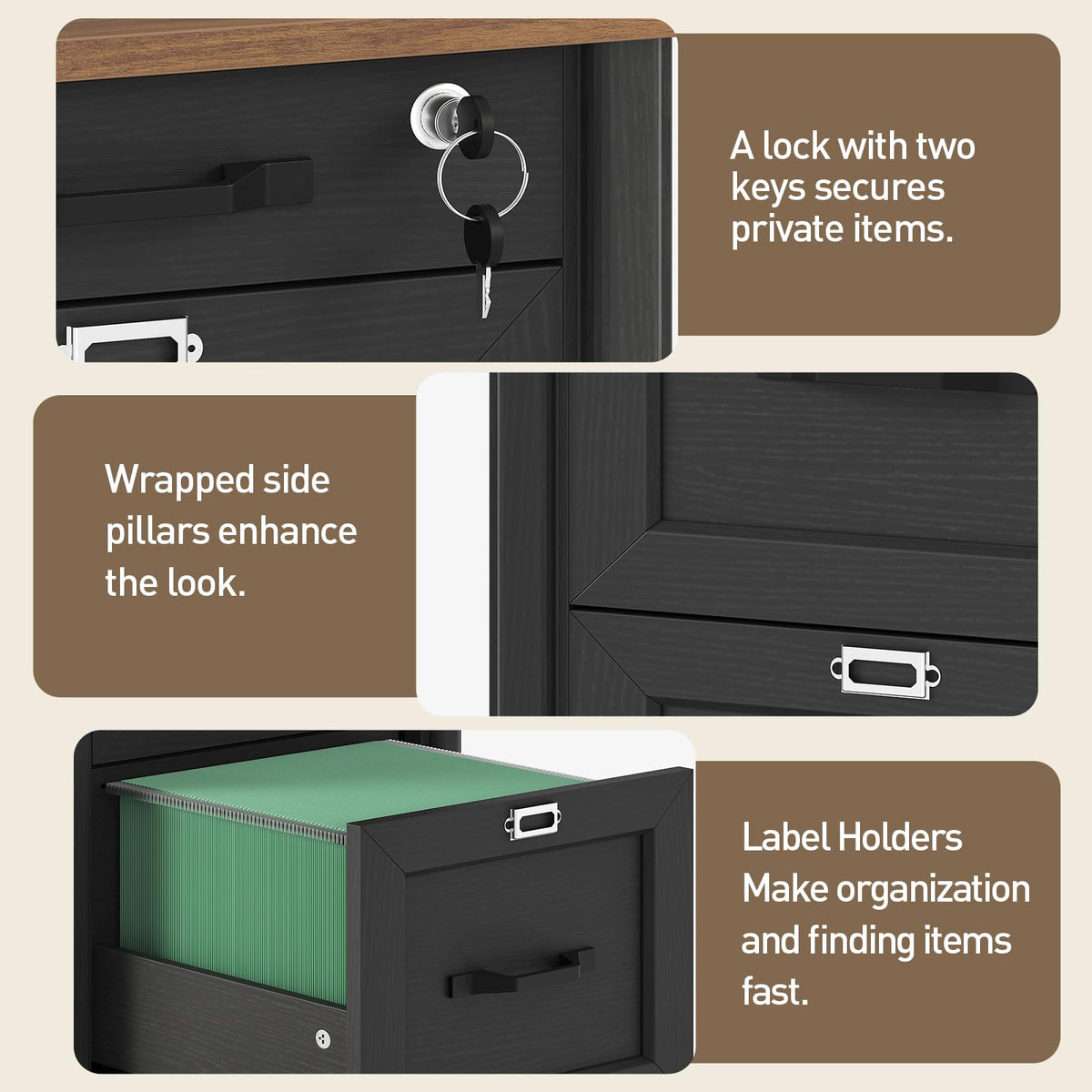 3-Drawer Locking File Cabinet Set of 2