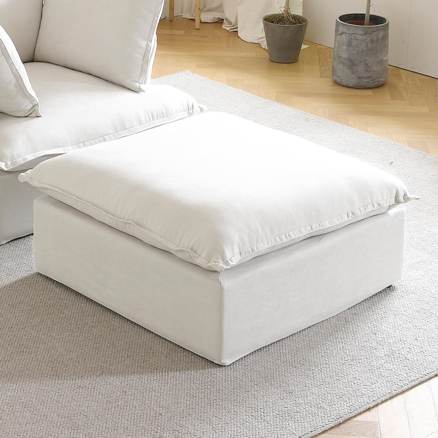 JACH Ottoman Module for Living Room, Cushion Covers Removable, Minimalist Comfy Breathable Ottoman Paired with Sofa Couch for Living Room Apartment, Beige