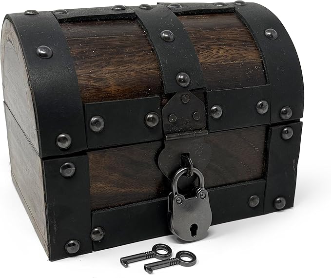Handmade Wooden Treasure Chest with Leather Accents & Lock