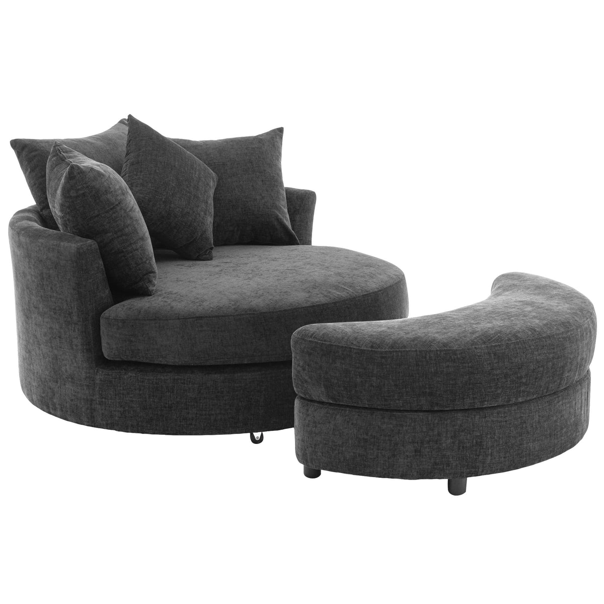 Chenille Swivel Chair with Storage Ottoman