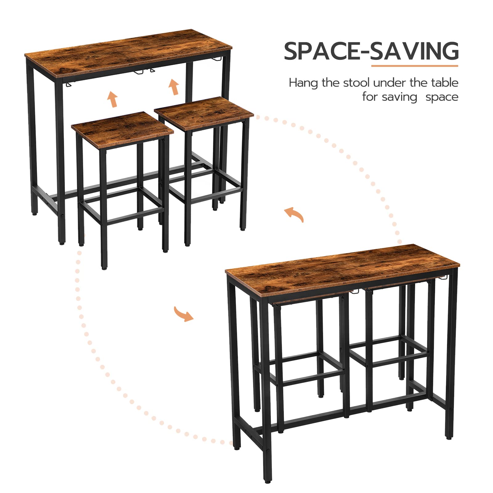 Bar Table Set with 2 Stools