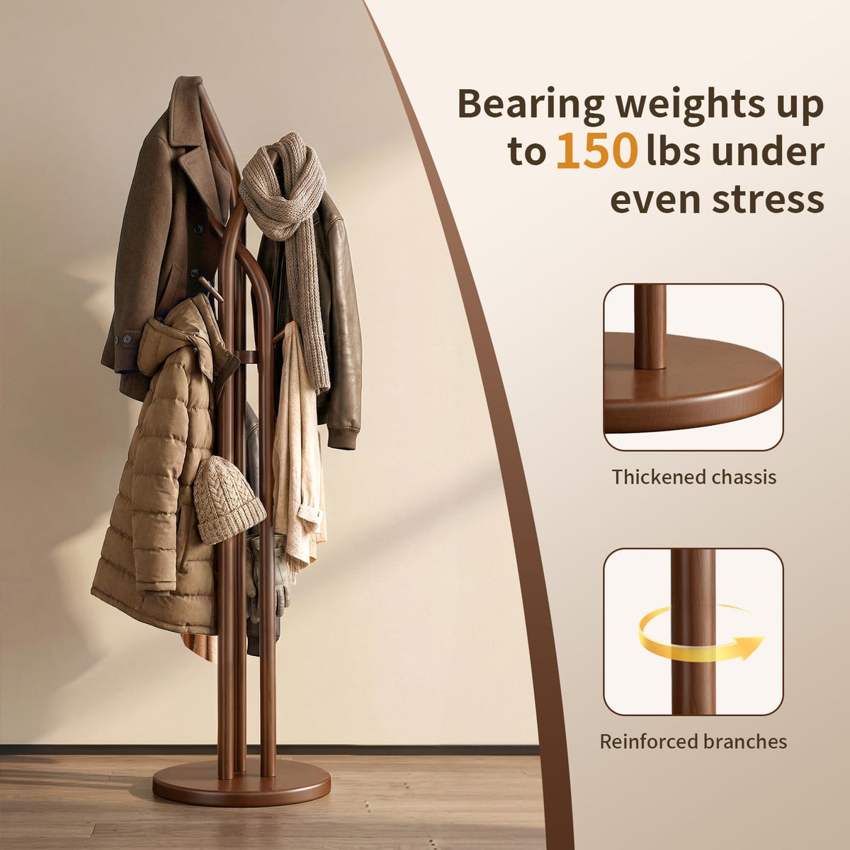 Solid Wood 9-Hook Coat Rack