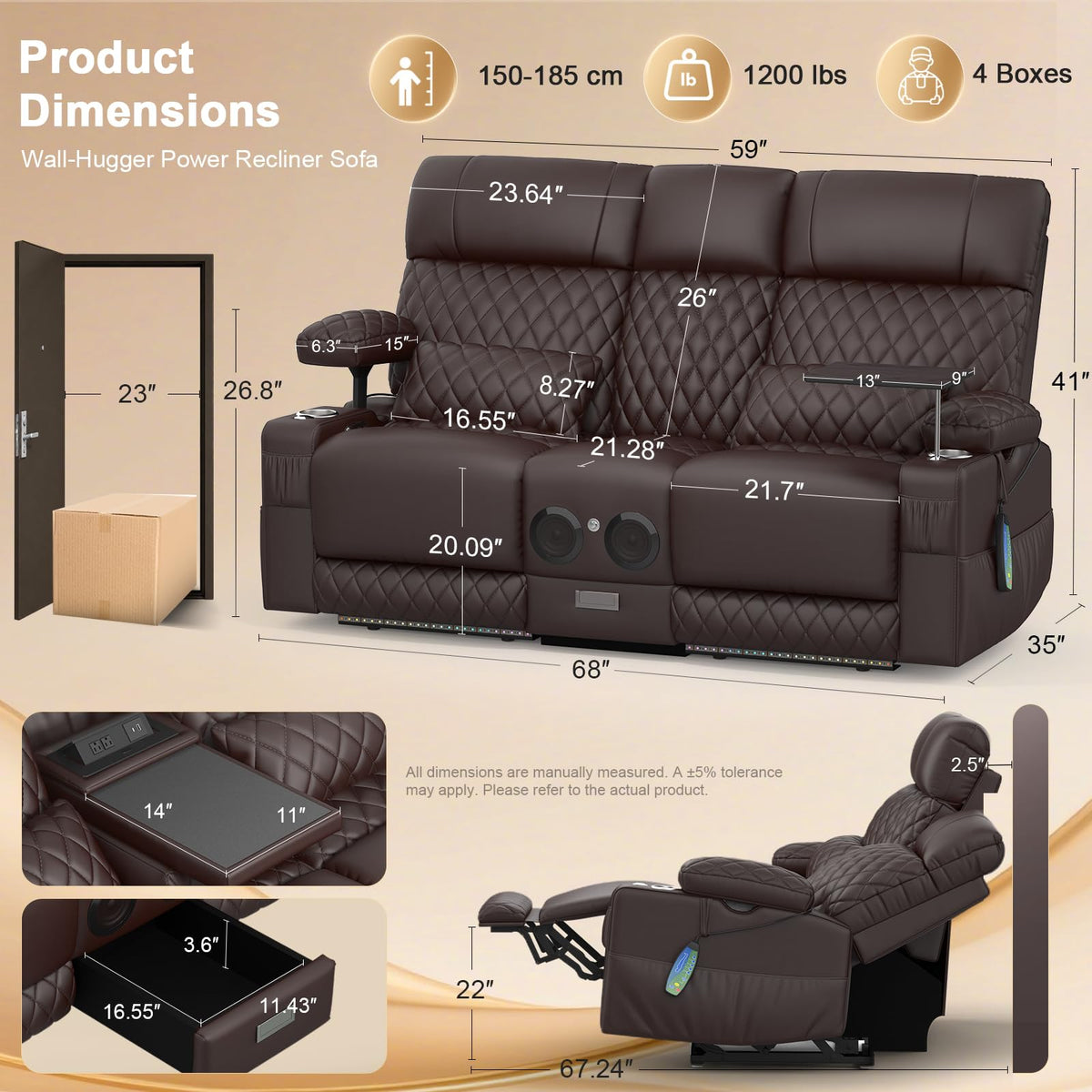 Power Loveseat Recliner Sofa, Home Theater Seating with Massage & Heat