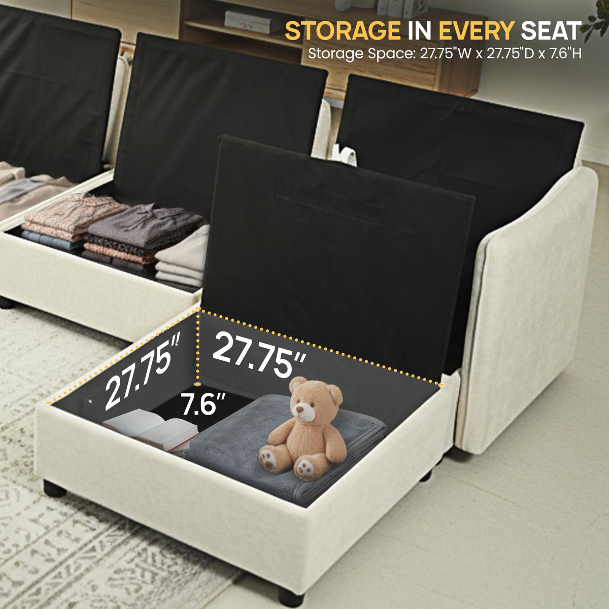 129'' Modular Sectional Sofa,8 Seat Chenille Sectional Sofa with Removable Covers,FSC Certified Modern Sectional Sofa with Storage & Ottoman,Convertible U/L Shaped Couch,Beige Couches for Living Room