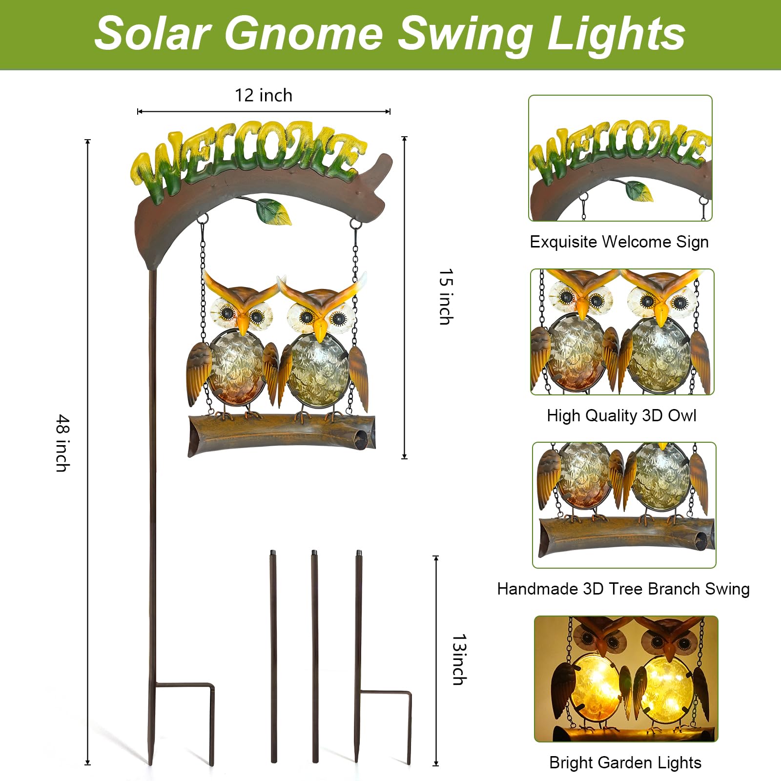Solar Owl Swing Garden Stake Light with Welcome Sign