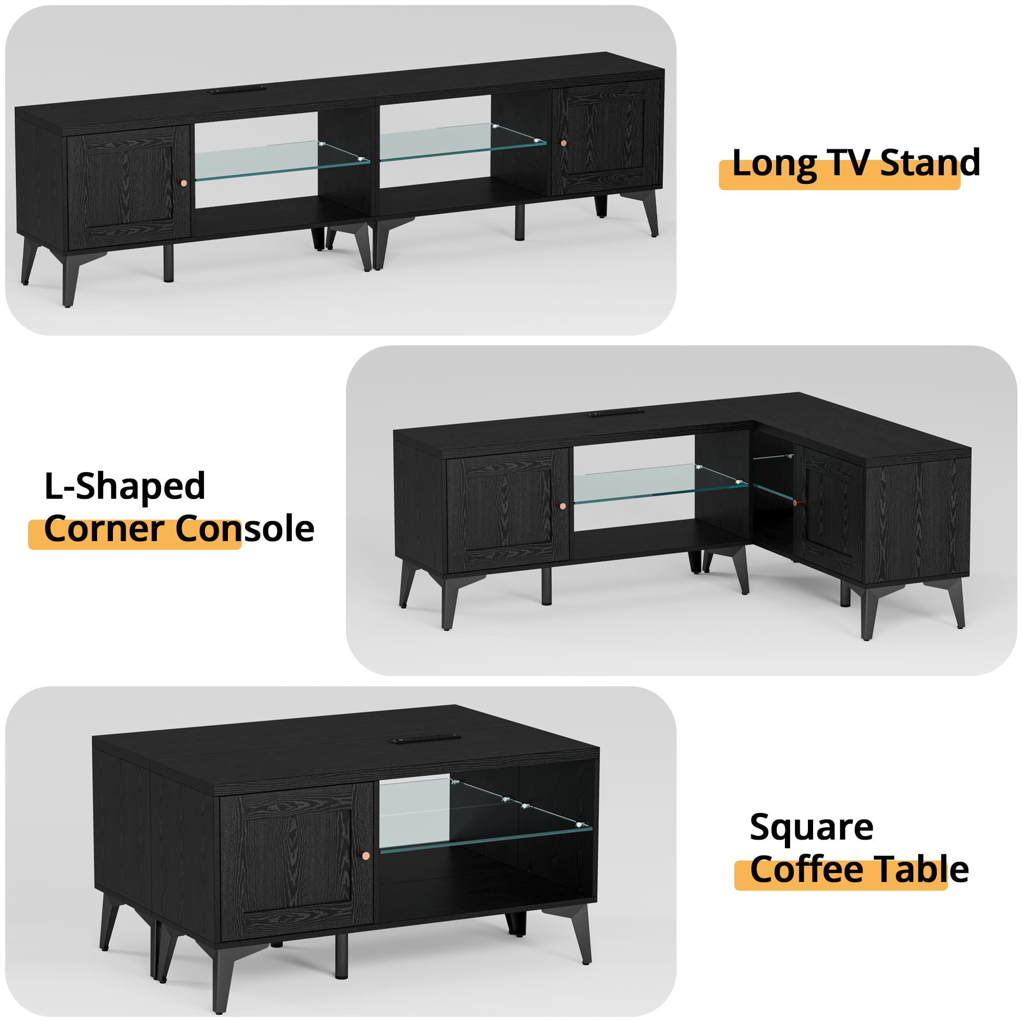80" 2-in-1 TV Stand with LED Lights & Charging Station