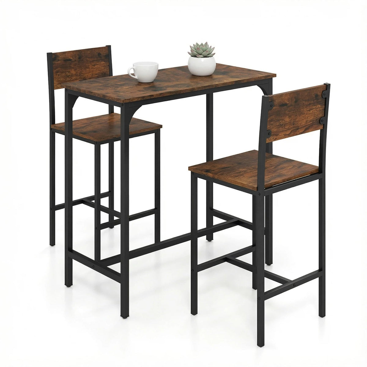 Tangkula 3 Piece Counter Height Bar Table Set, Pub Table & Chairs Set of 2