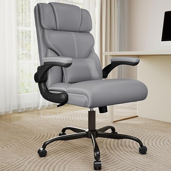Mid-High Back Leather Office Chair with Flip-Up Armrests