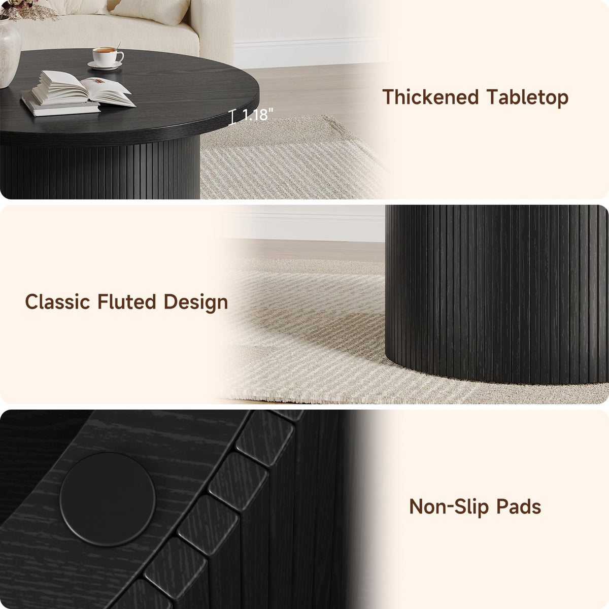 Black Fluted Round Coffee Table