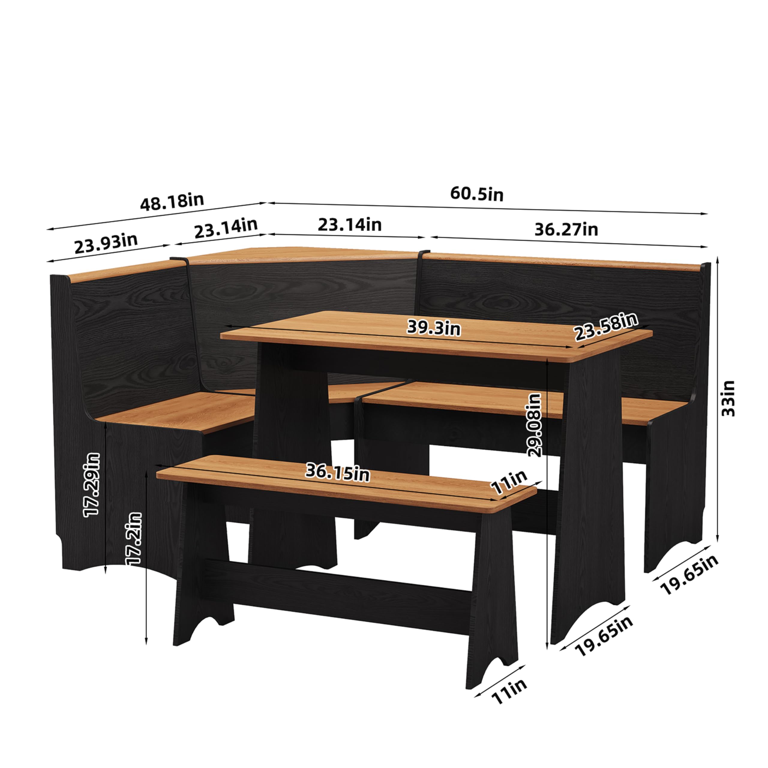 L-Shaped Breakfast Nook Table Set with Corner Bench & Storage