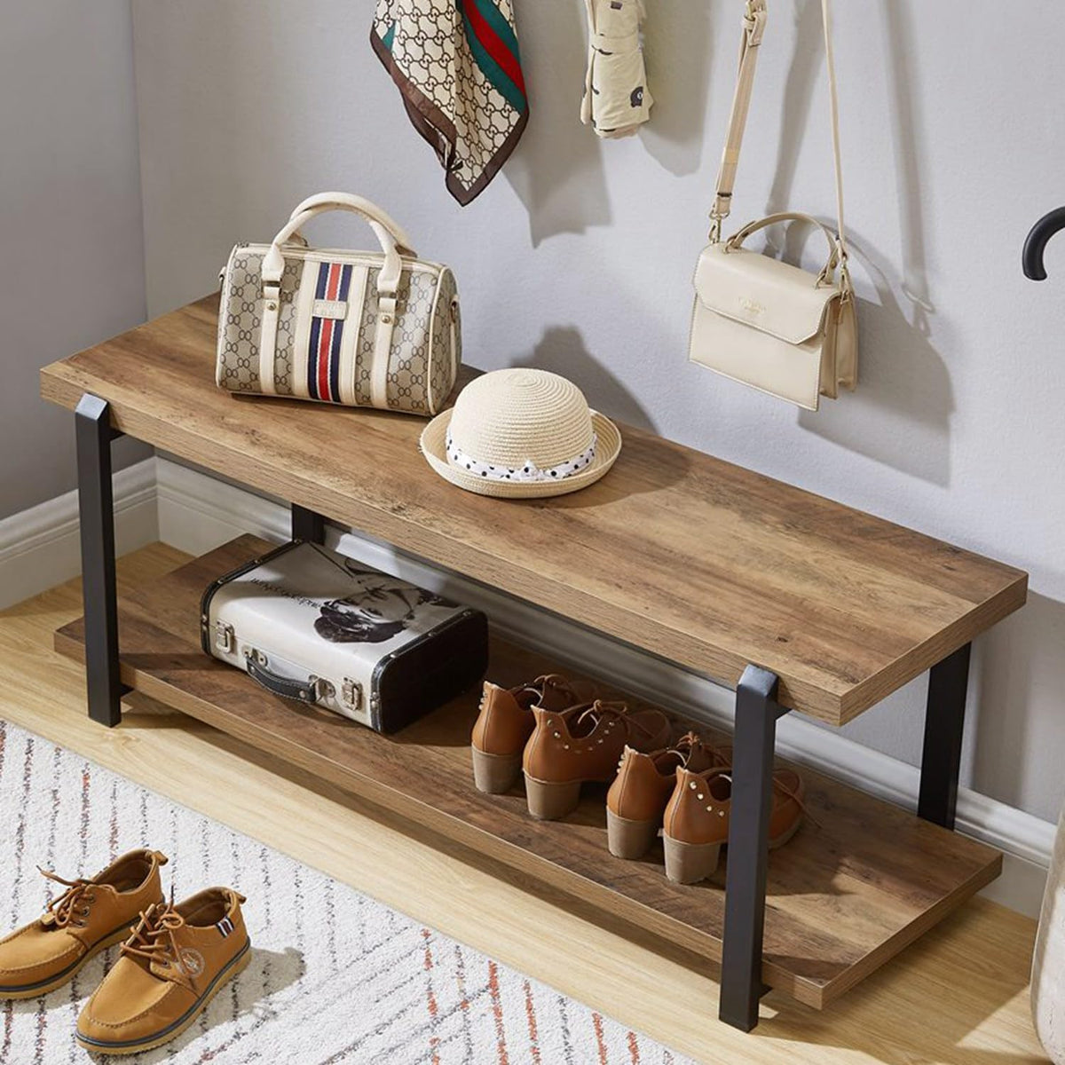 Industrial Oak Entryway Bench