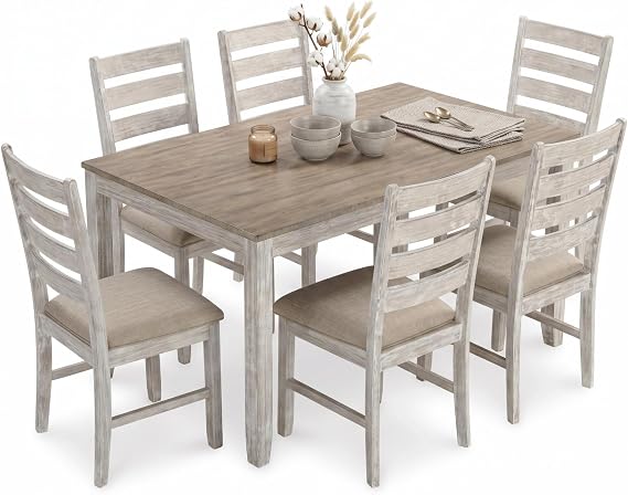 7-Piece Dining Table Set with 6 Upholstered Chairs