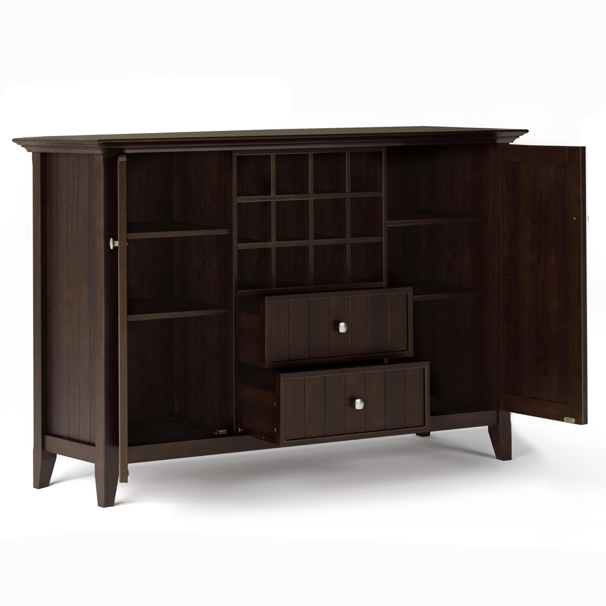 SIMPLIHOME Bedford 54" Wide Solid Wood 2-Door Buffet in Dark Chestnut