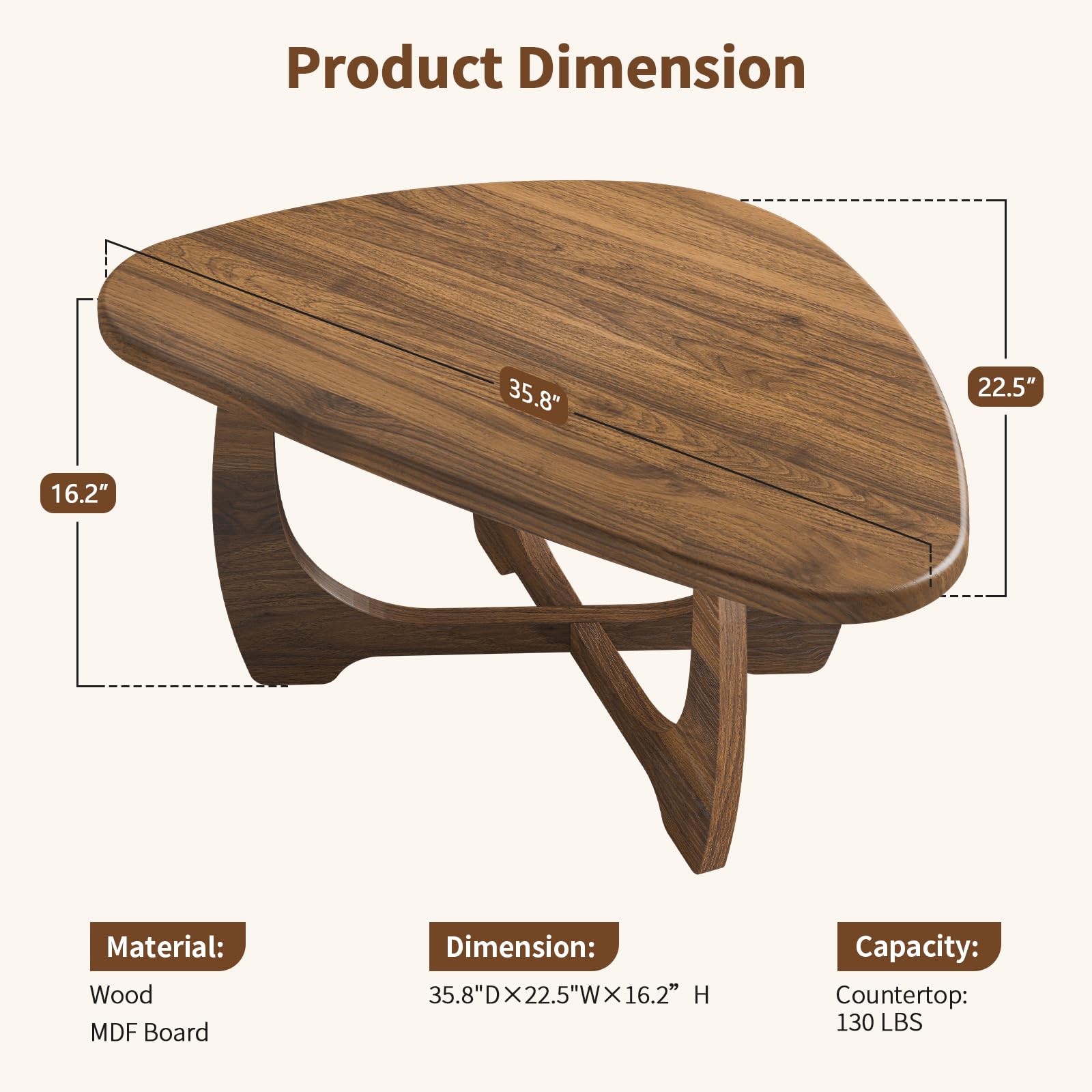 Round Wood Coffee Table with Triangle Frame