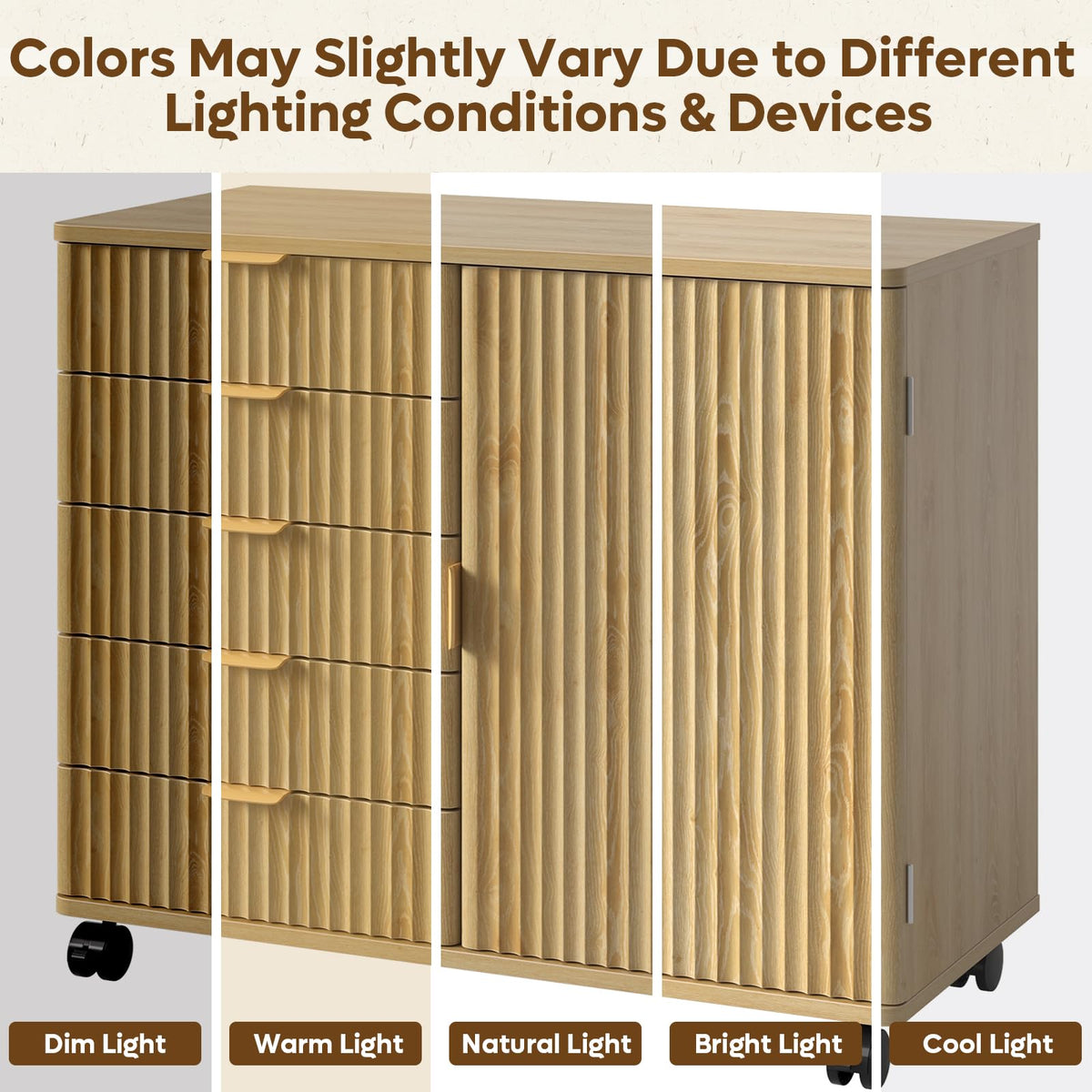 Fluted 5-Drawer Rolling File Cabinet