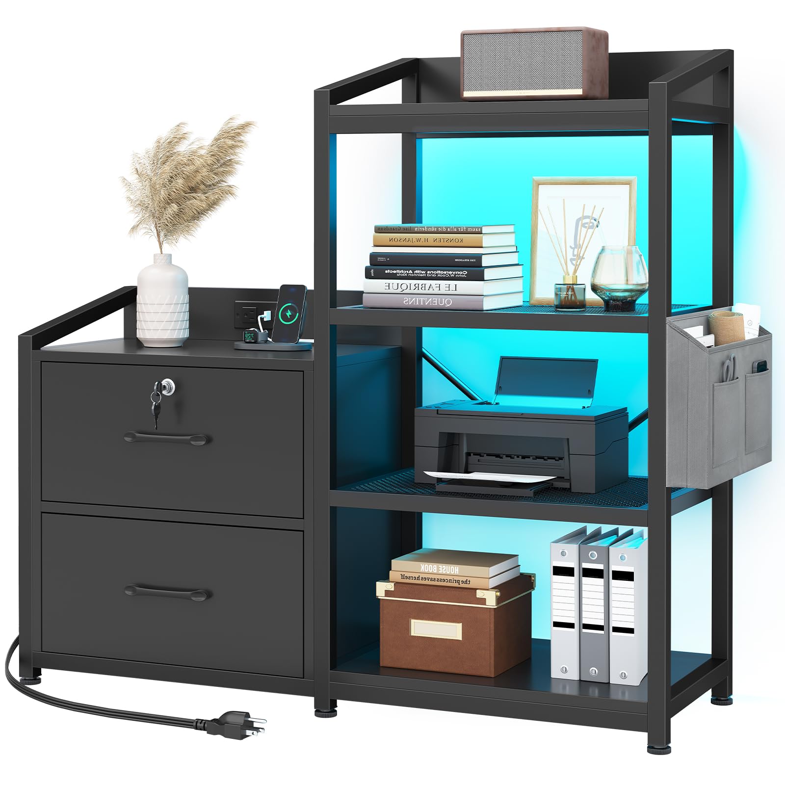 2-Drawer File Cabinet with Power Strip & LED Lights
