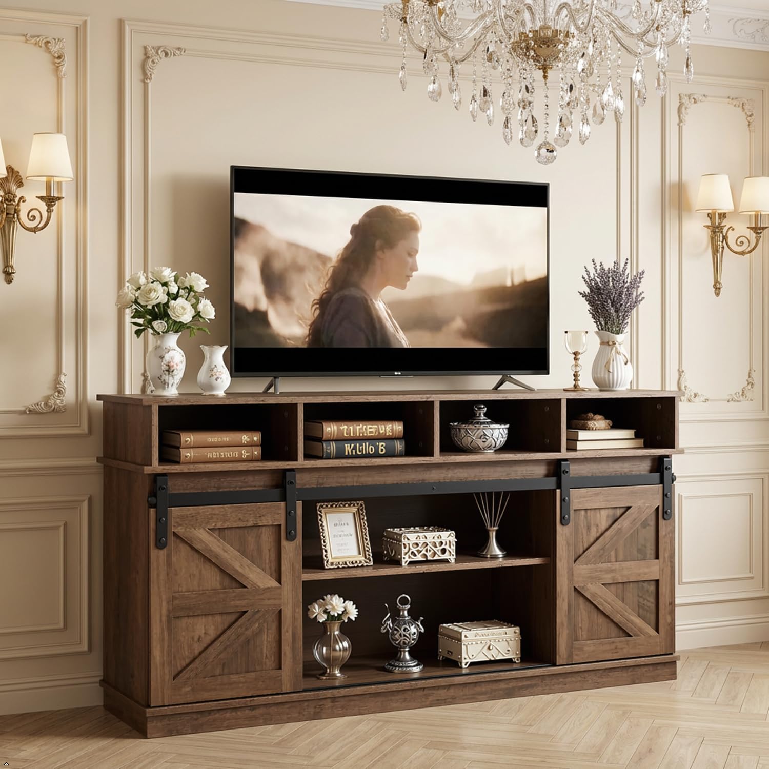 58" TV Stand with Barn Doors & Storage