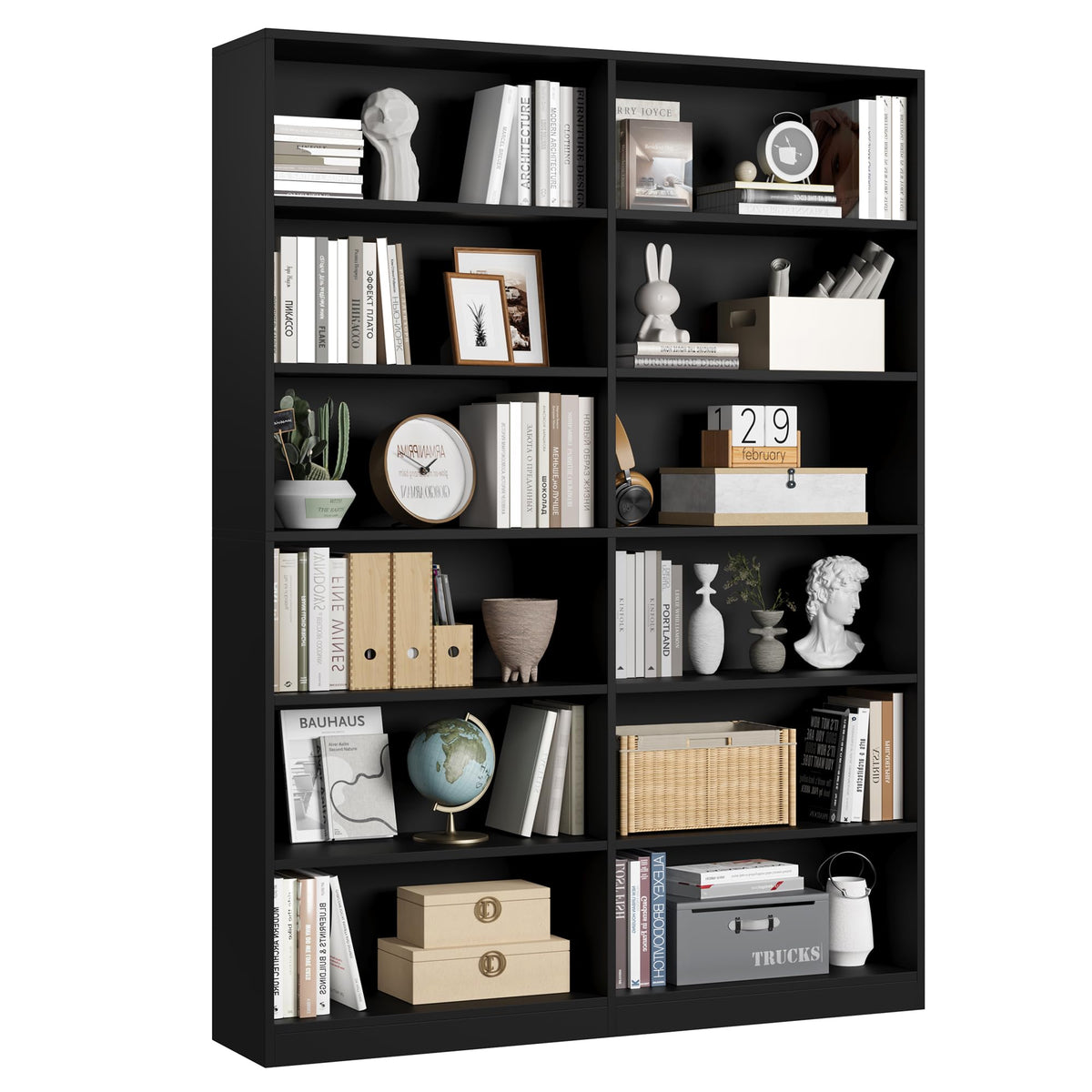 6-Tier Double Wide Black Bookshelf