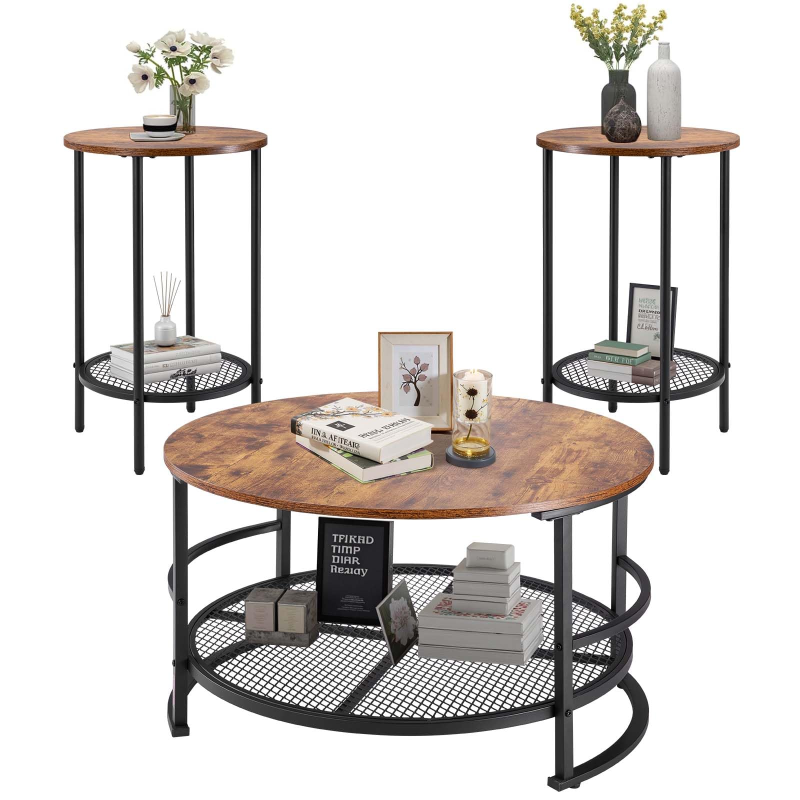 3-Piece Coffee Table Set with 2 End Tables