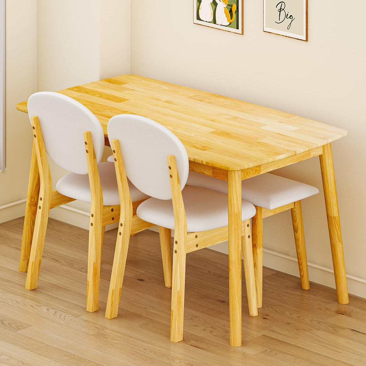 Karl home 4-Piece Farmhouse Dining Set, w/Bench&Chairs,Solidwood, Nature