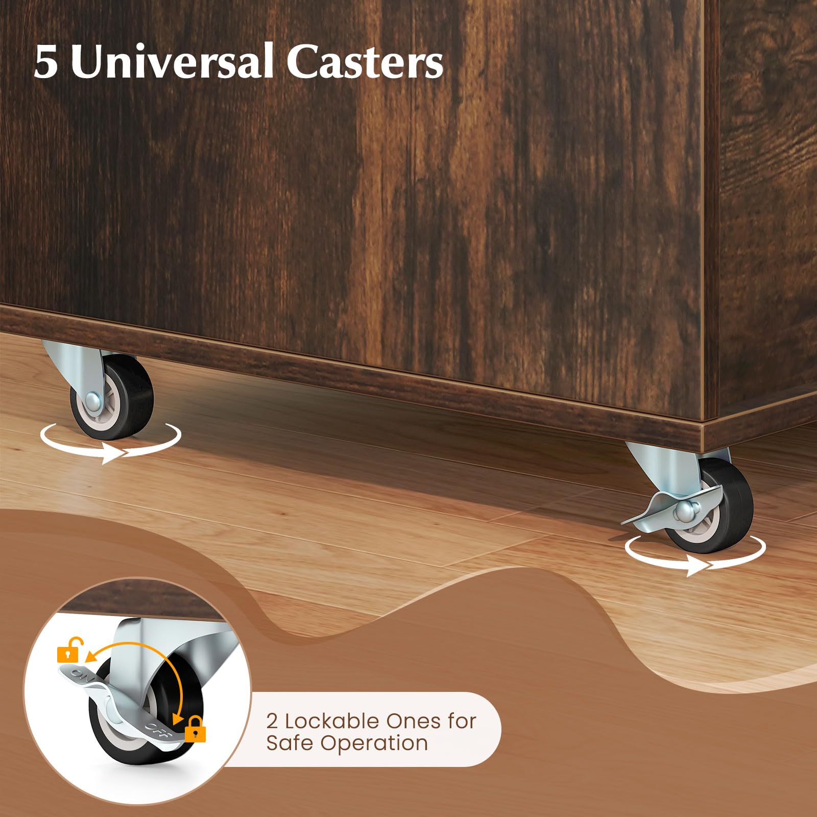 Rolling File Cabinet with 5 Drawers & Side Cabinet