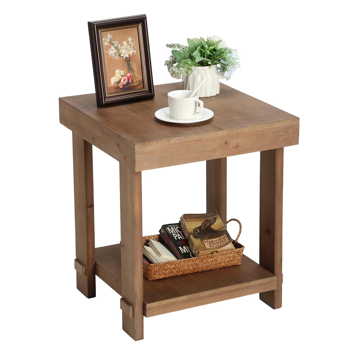 WINWY Solid Wood End Table for Living Room Set of 2, Easy Assembly