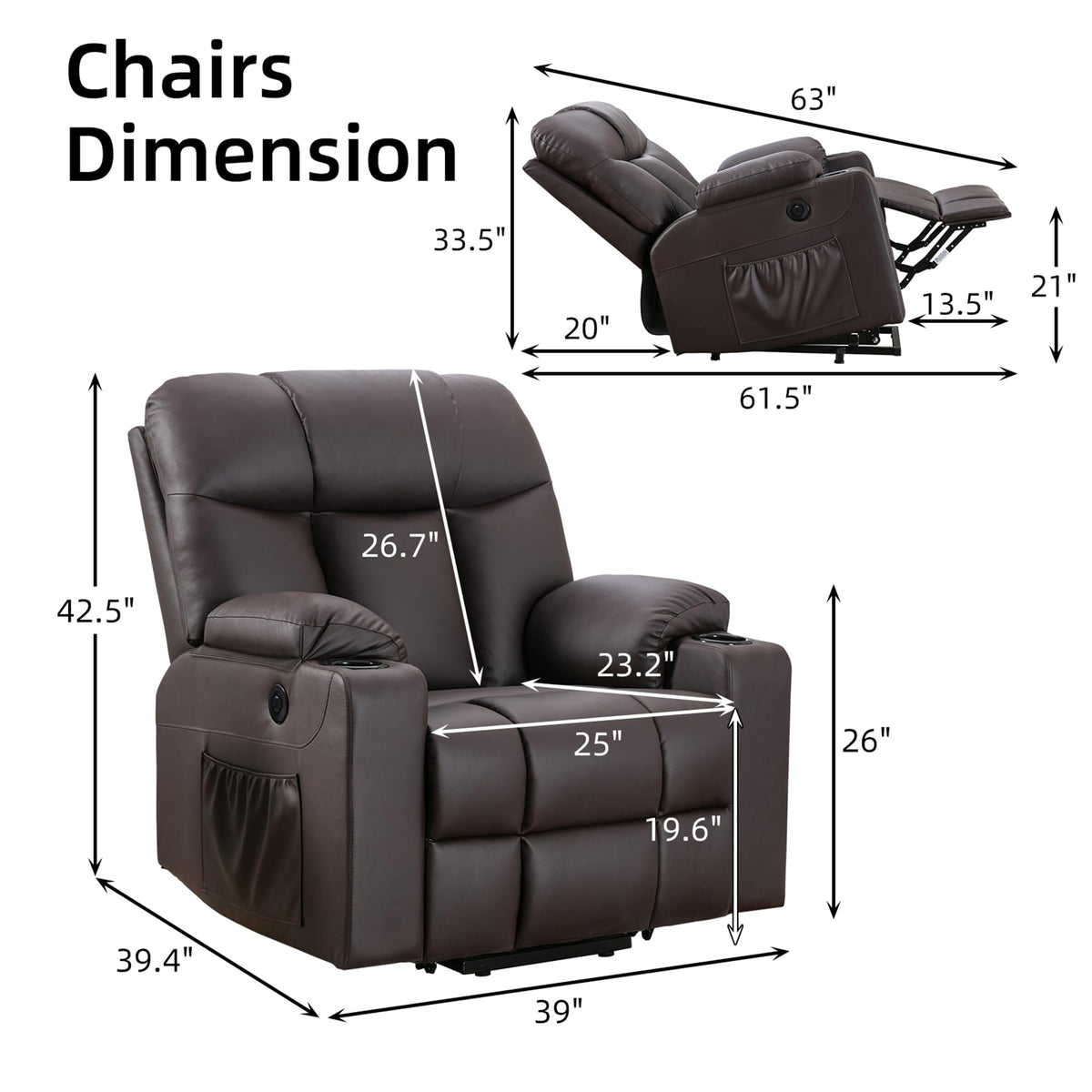 Bonzy Home Power Lift Recliner Chair with Heat and Massage, Faux Leather