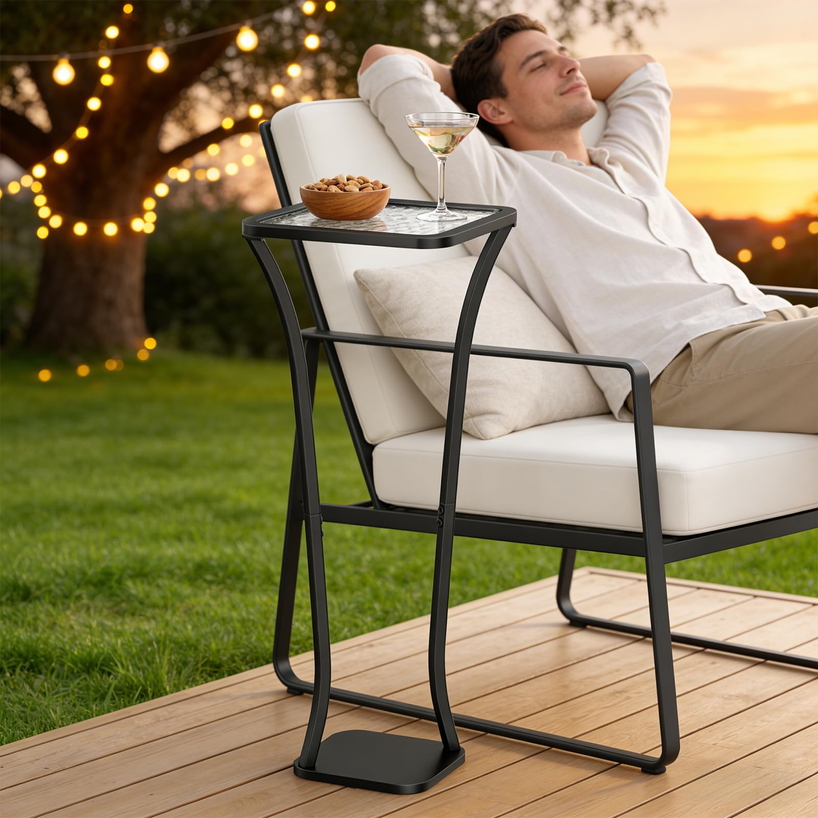 Square Glass Top Side Table with Iron Pedestal Base