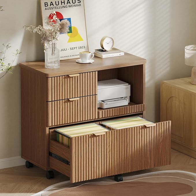 Fluted 3-Drawer Filing Cabinet