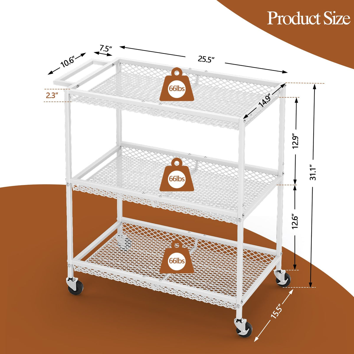 3 Tier Rolling Utility Kitchen Cart, Heavy Duty Wire Rolling Cart on Wheels