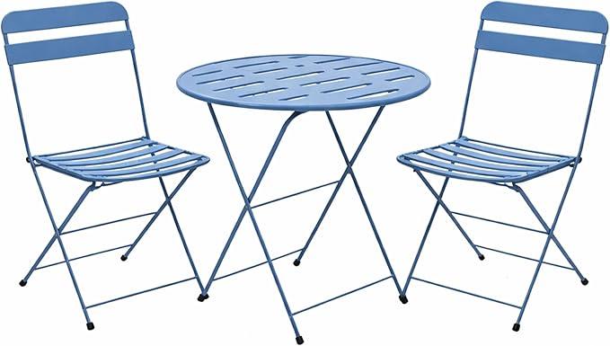 3-Piece Metal Folding Bistro Set with 20" Round Table & 2 Chairs