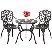 Withniture Outdoor Bistro Table and Chairs Set of 2 Cast Aluminum Patio Bistro Set with Umbrella Hole, All Weather Bistro Table Set for Garden, Suitable for All People, Bronze