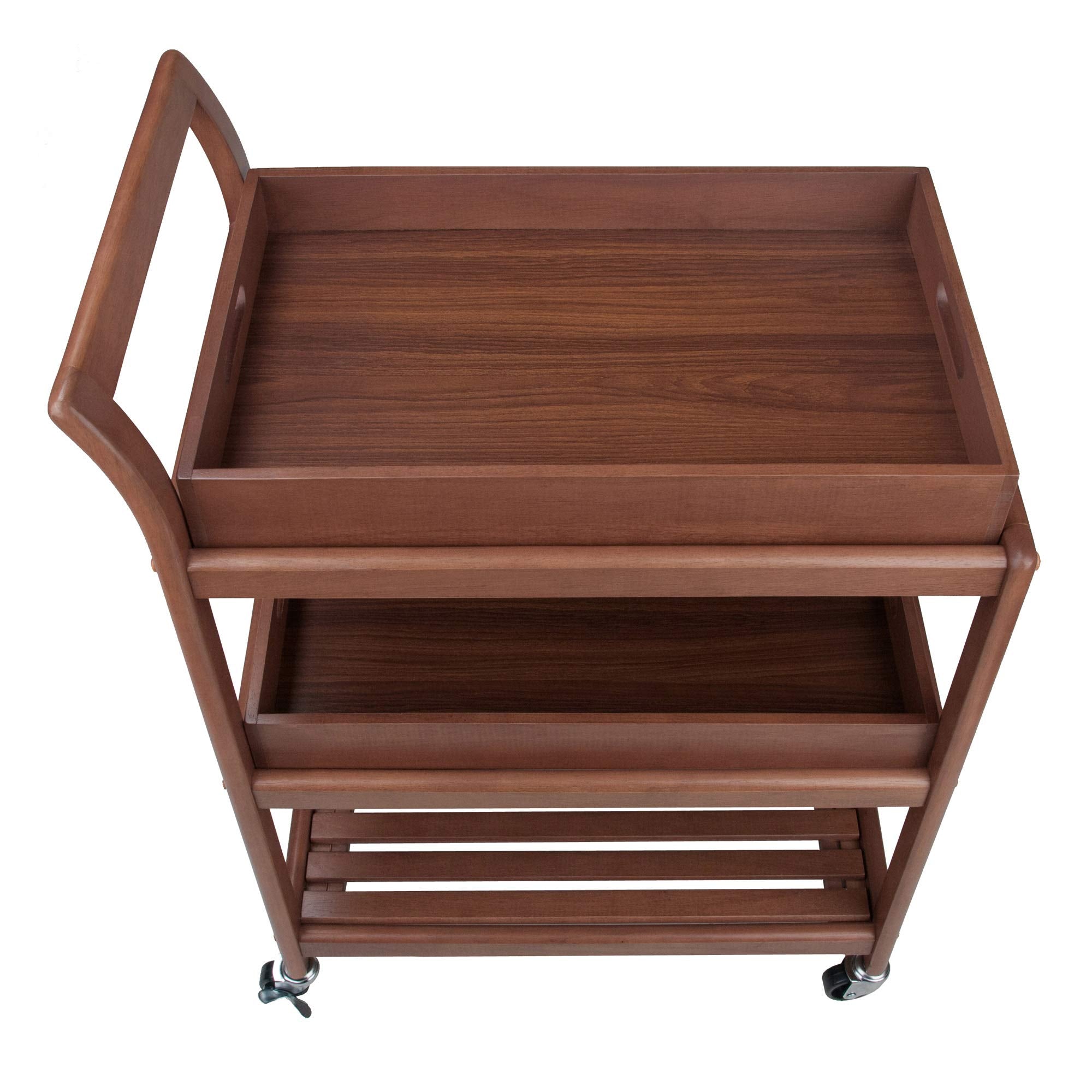 Winsome Albert 3-Tier Serving Cart, 33" in Walnut, Rolling Utility Bar Cart with Wheels for Snacks, Drinks, Kitchen Essentials, Storage & Organization for the Home or Apartment