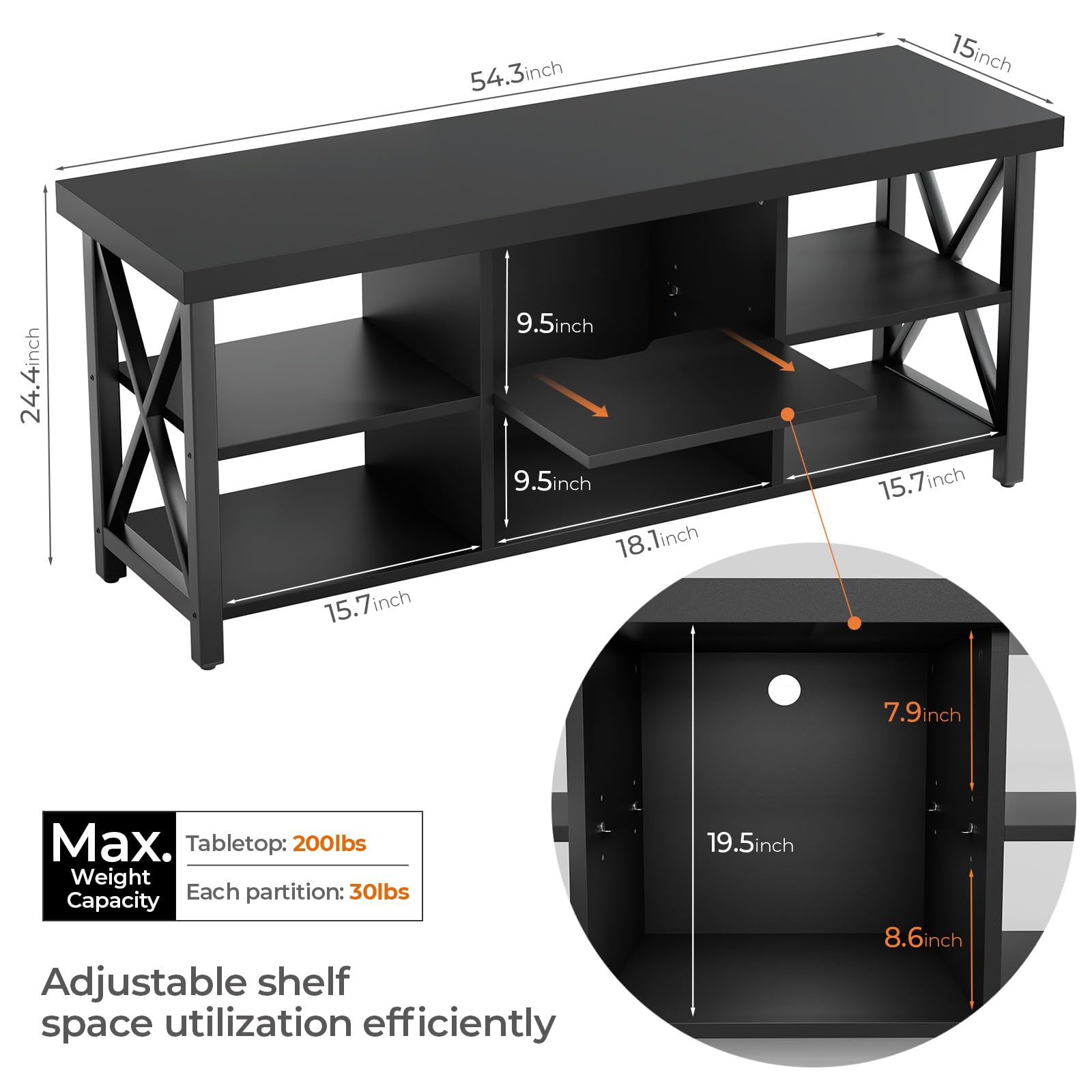 55" TV Stand with 6 Storage Compartments