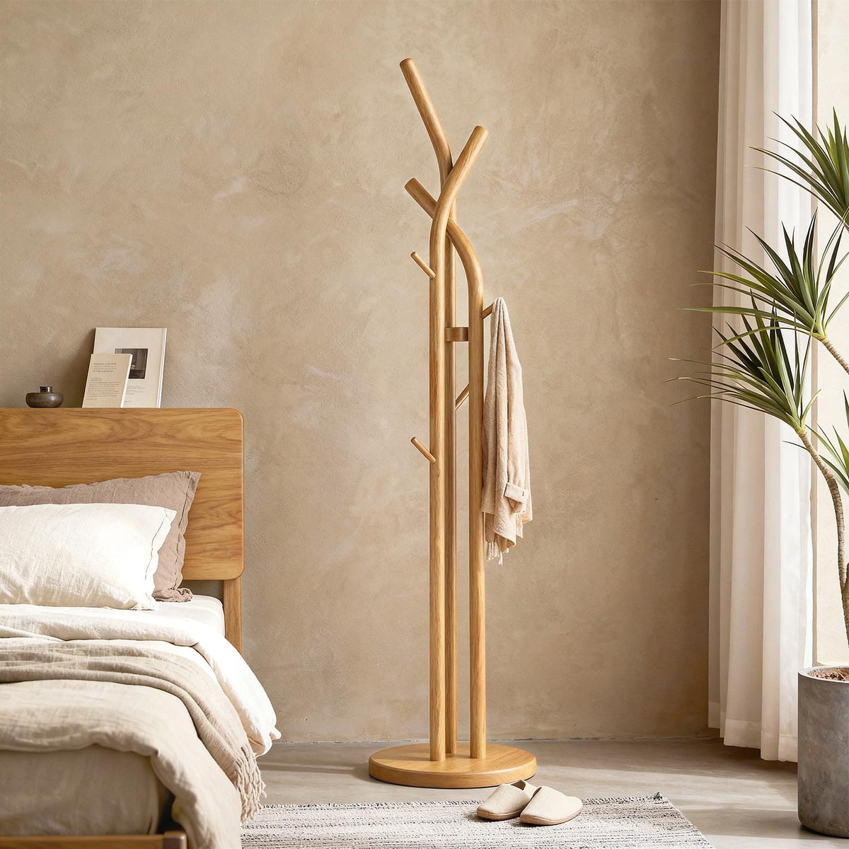 Solid Wood Coat Rack with 9 Hooks