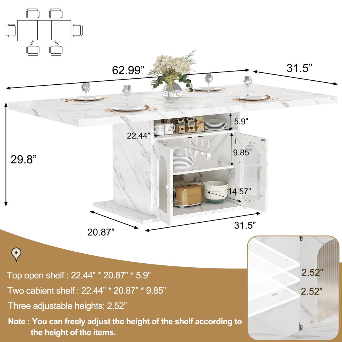 Faux Marble Dining Table with Storage