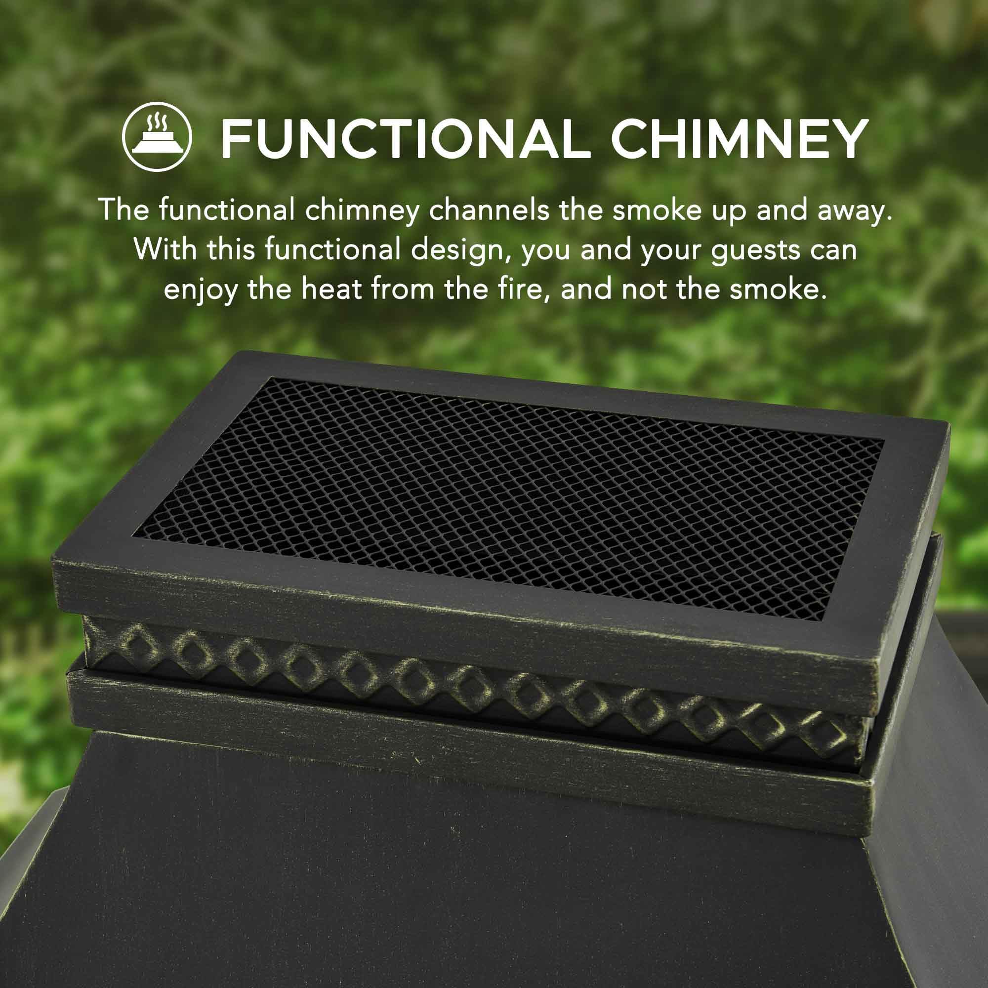 Outdoor Wood-Burning Fireplace with Chimney & Ceramic Tile