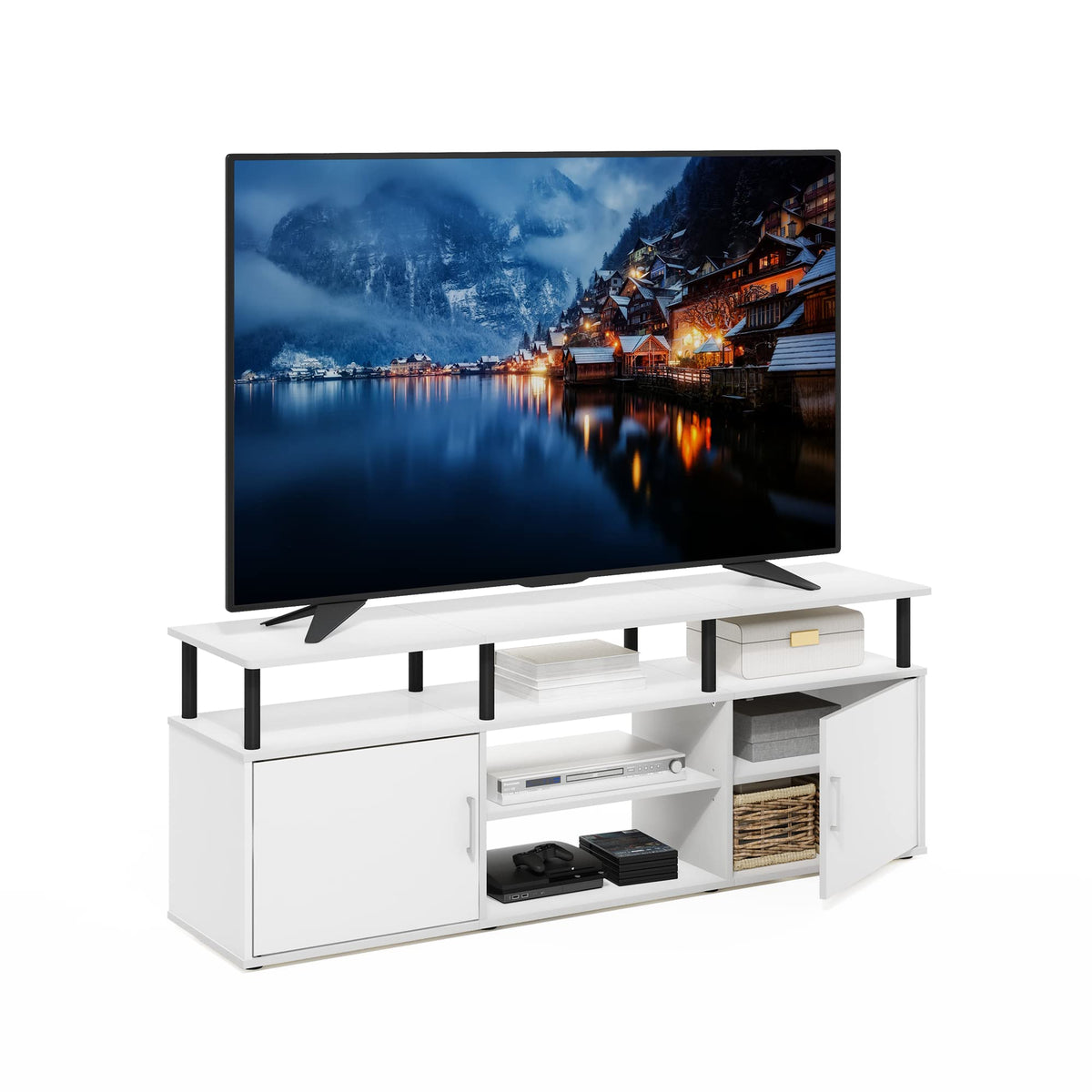 Furinno Jensen 3-Tier TV Stand for TV up to 70 Inch, Solid White