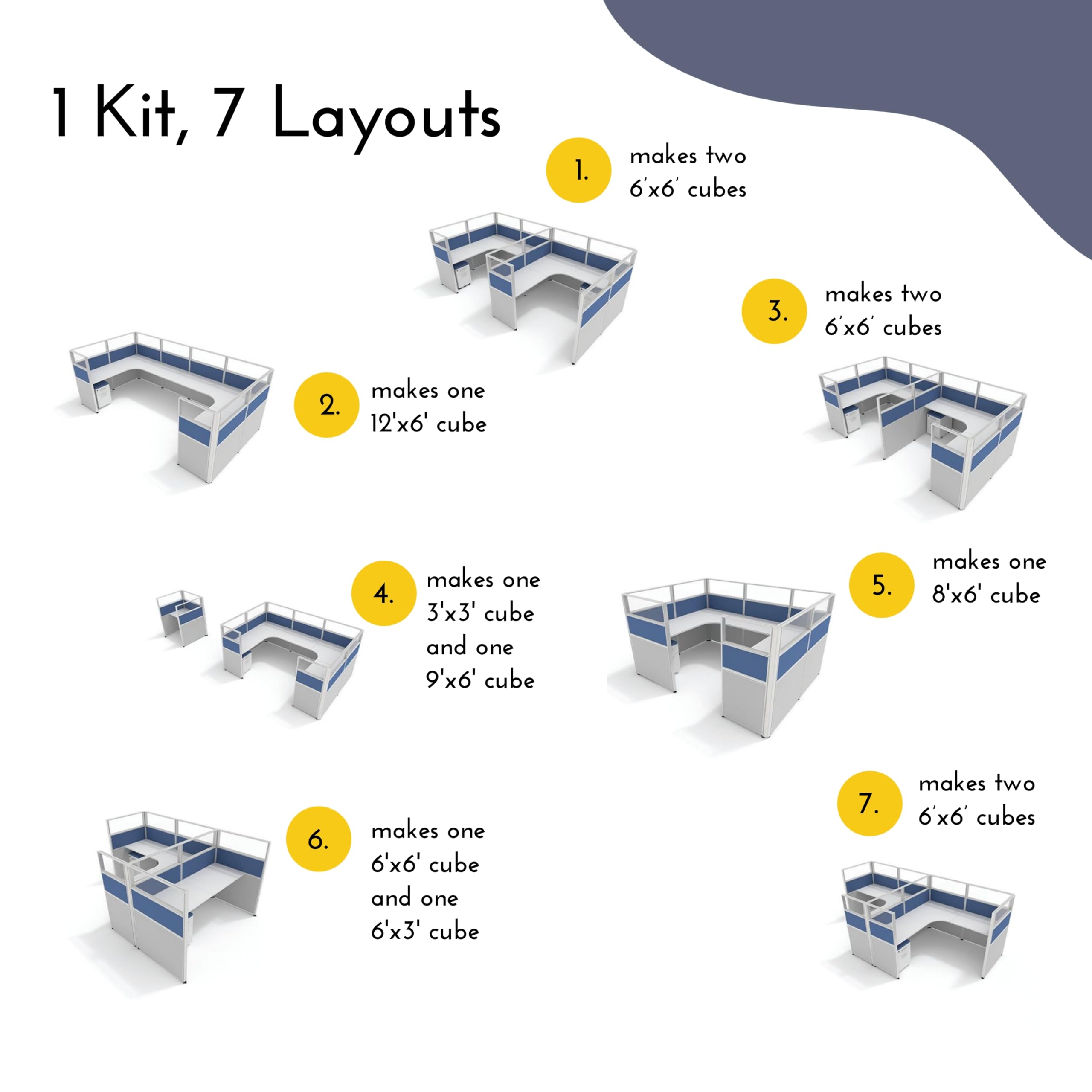 Modular Office Cubicle Kit – 7 Layout Options