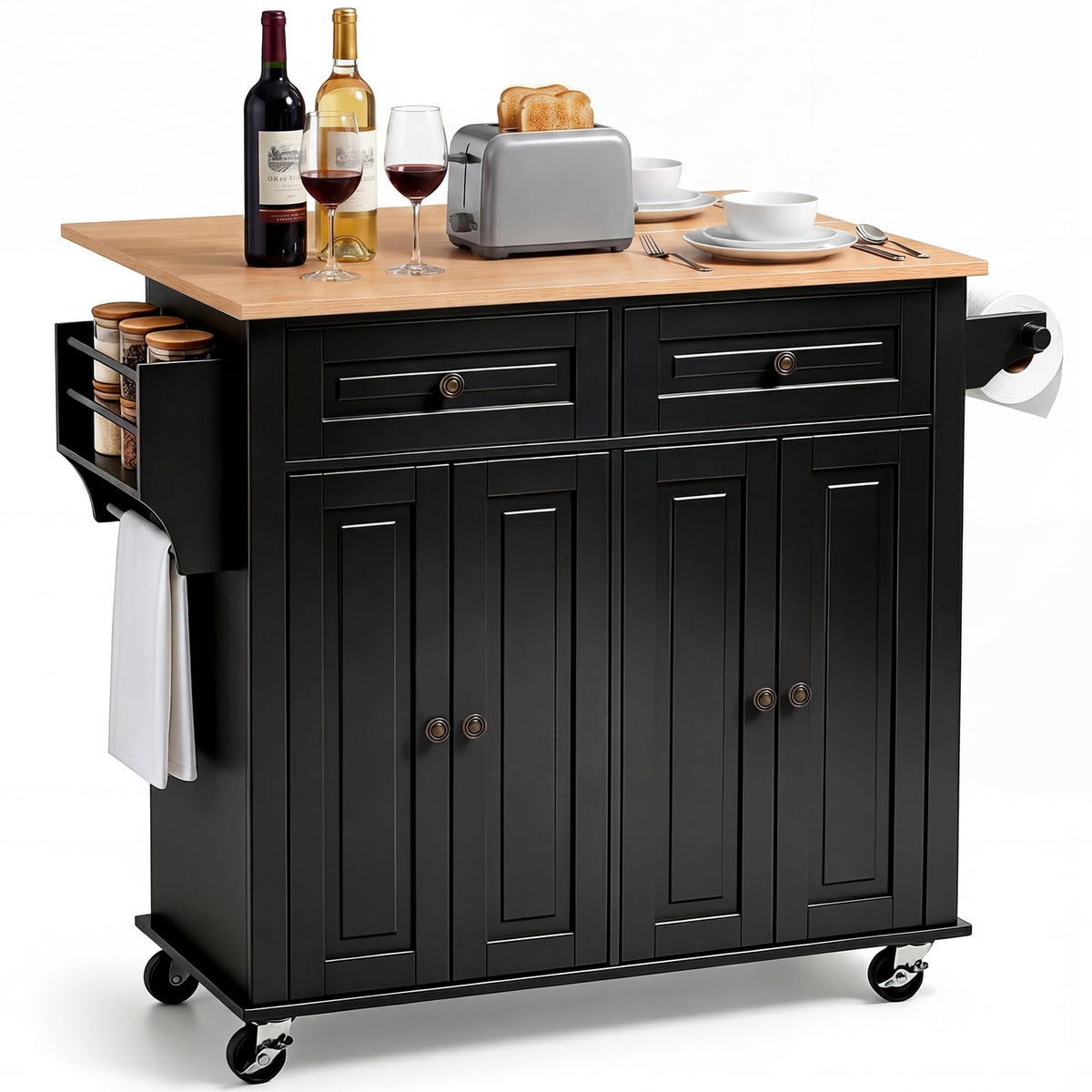 Black Drop Leaf Kitchen Island Cart