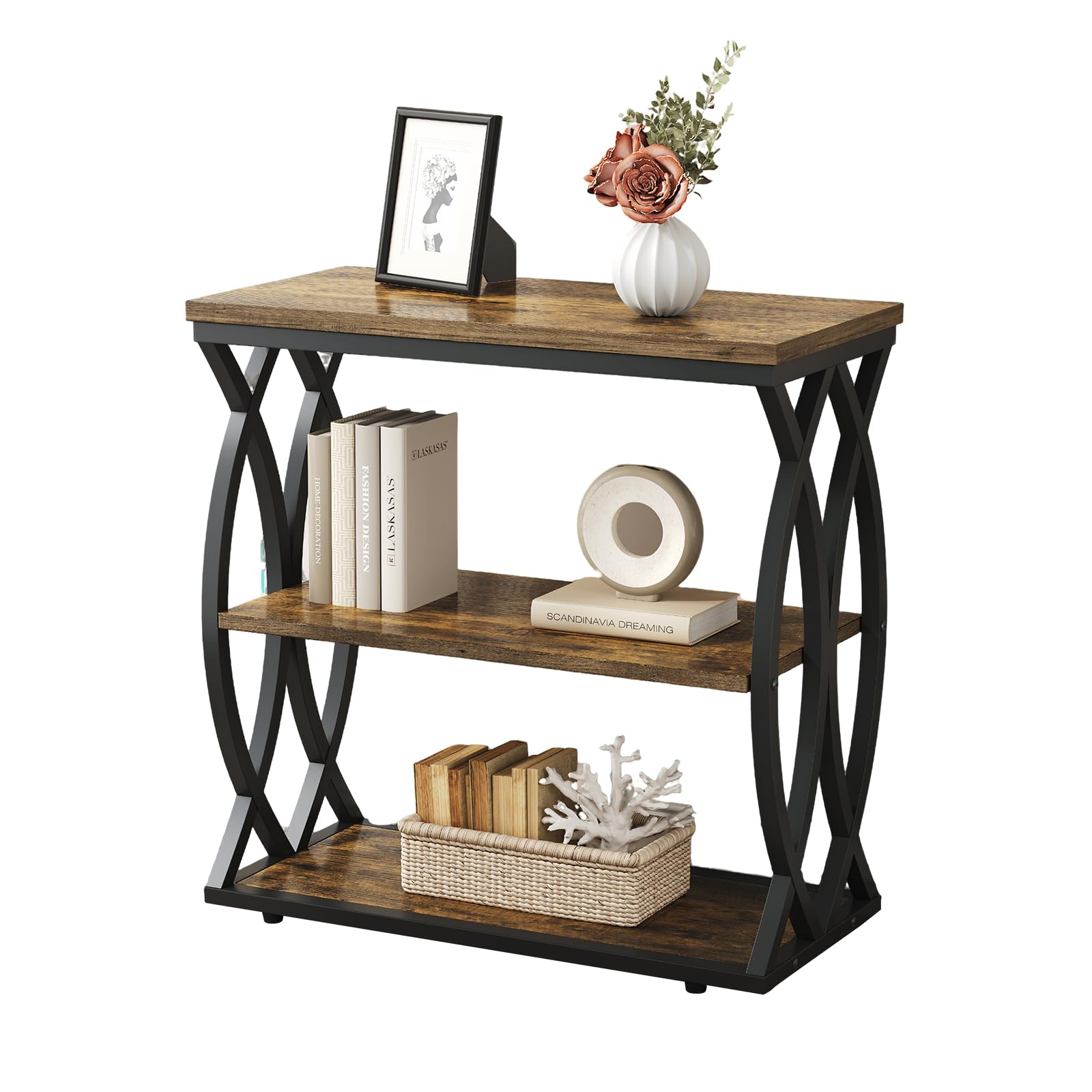 3-Tier Rustic Side Table with Metal Frame