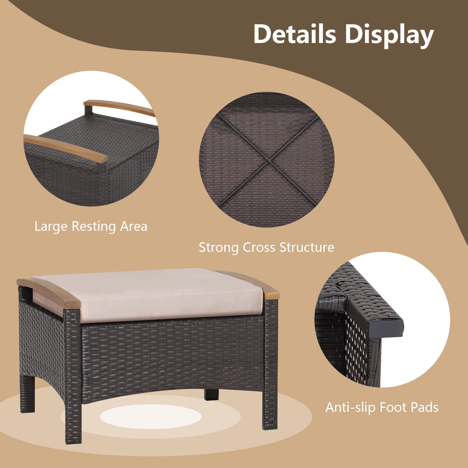 Outdoor Wicker Patio Ottomans Set of 2