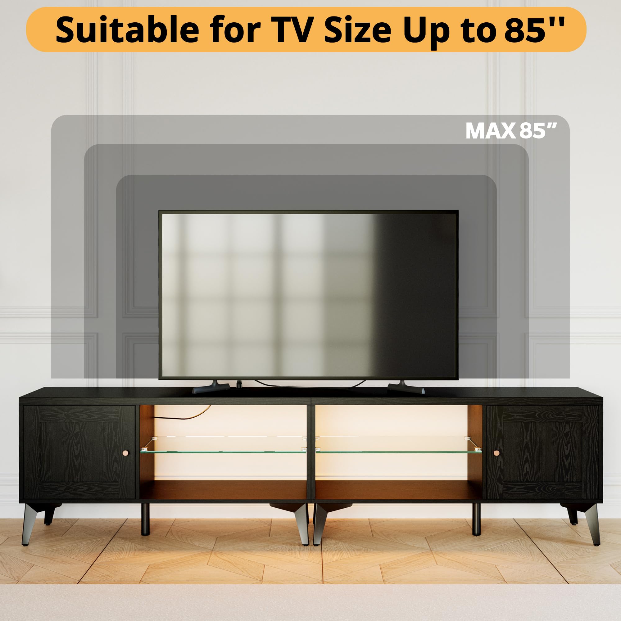 80" 2-in-1 TV Stand with LED Lights & Charging Station