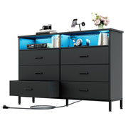 6-Drawer Fabric Dresser with LED Light & Charging Station