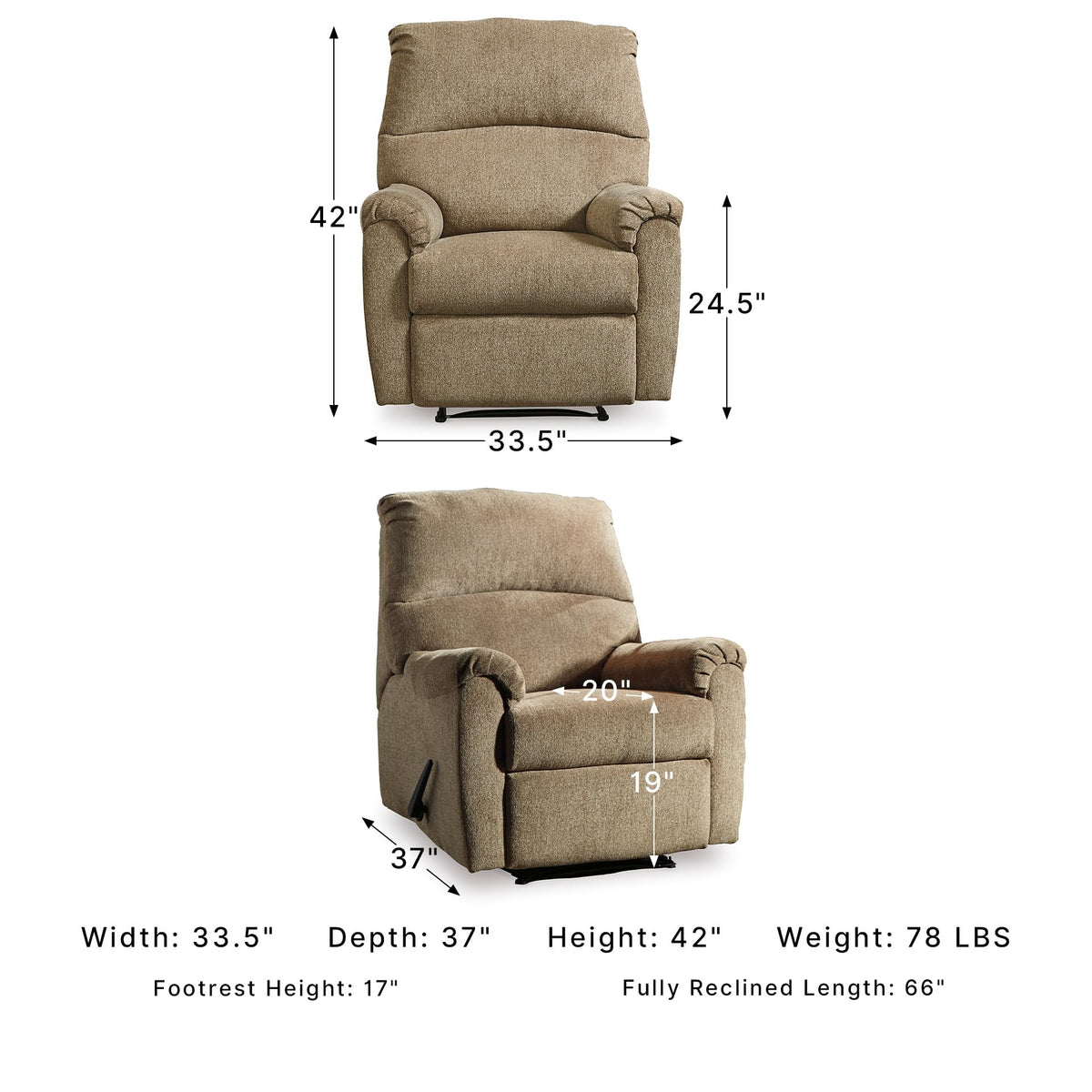 Signature Design by Ashley Wall Hugger Recliner Chair, Mocha