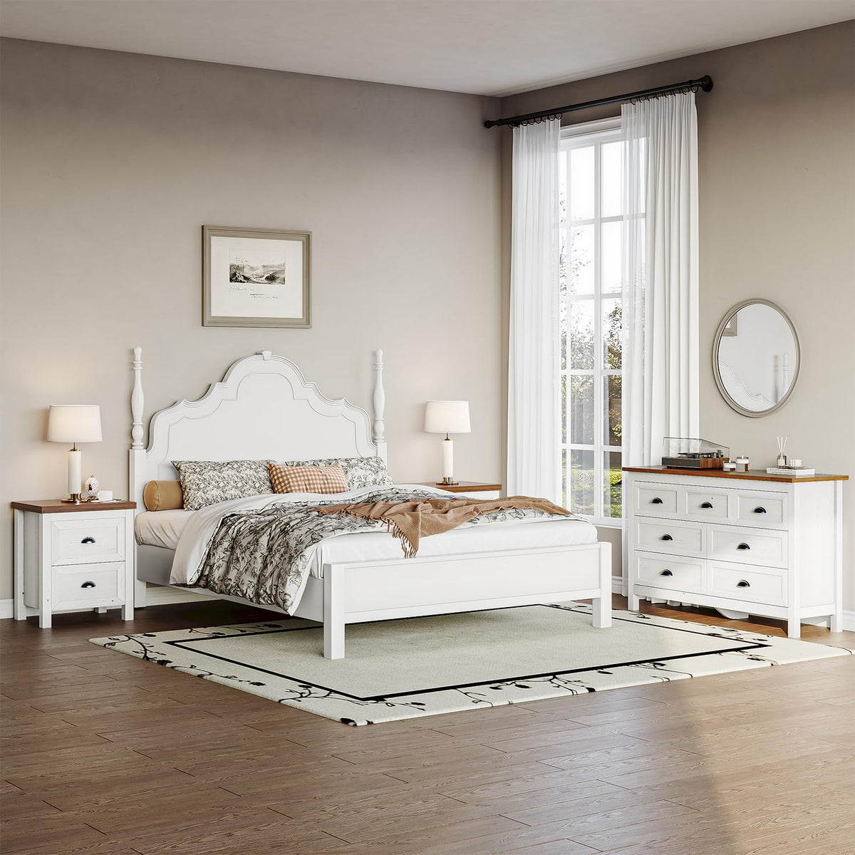 Antique White Dresser & Nightstand Set
