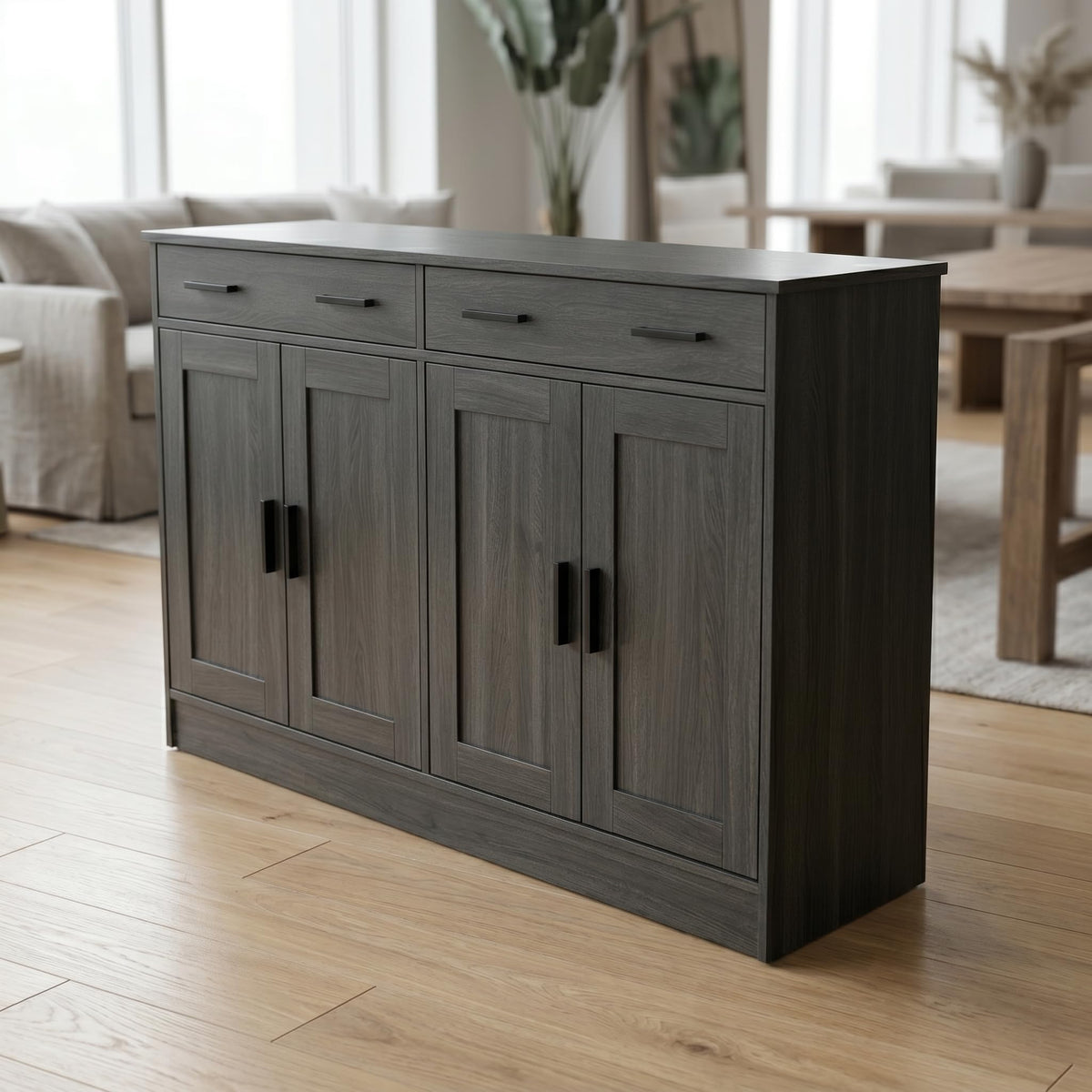 Anystyle 53" Dark Grey Buffet Cabinet with Storage, Kitchen Sideboard Buffet Server with 2 Drawers & 4 Doors, Modern Coffee Bar Cabinet Credenza for Dining Room, Living Room, Hallway