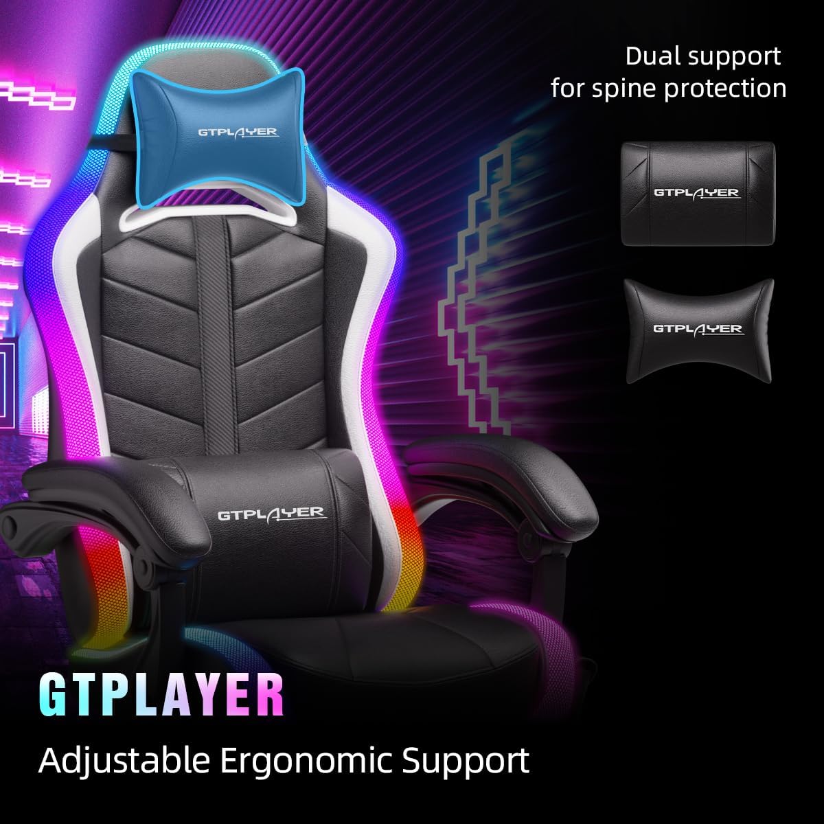 RGB LED Gaming Chair with Footrest & Bluetooth