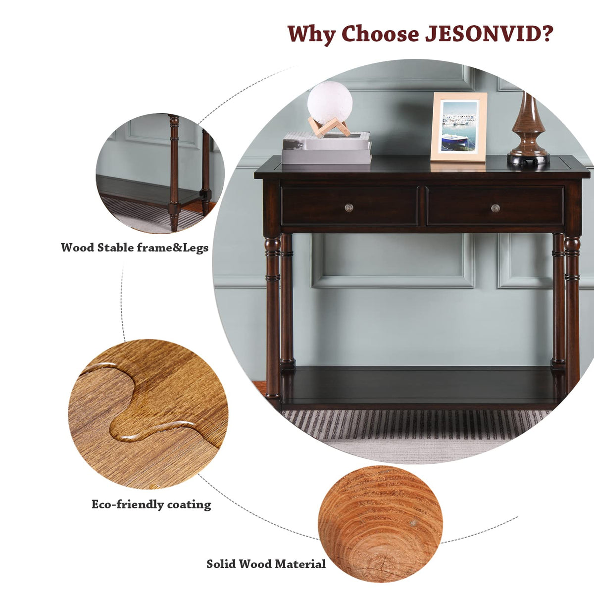 Solid Wood Console Table with Drawers